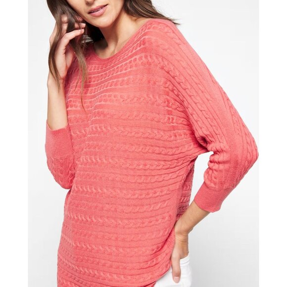 Market & Spruce Reviera Coral Cable Knit Dolman 3/4 Sweater Small - Picture 4 of 9